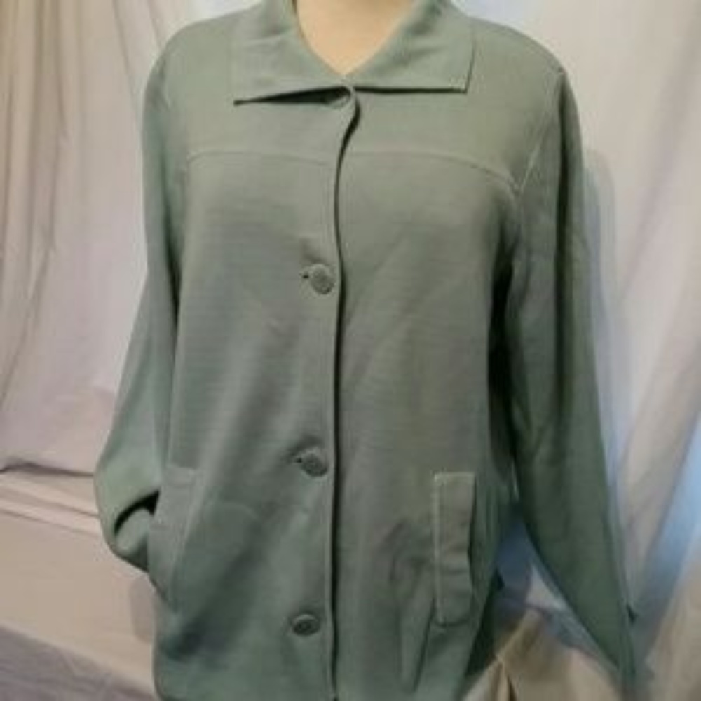 Talbots Cotton Sweater Jacket  -  Light Teal  1X